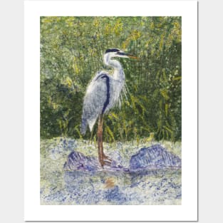 Blue Heron Watercolor Batik Posters and Art